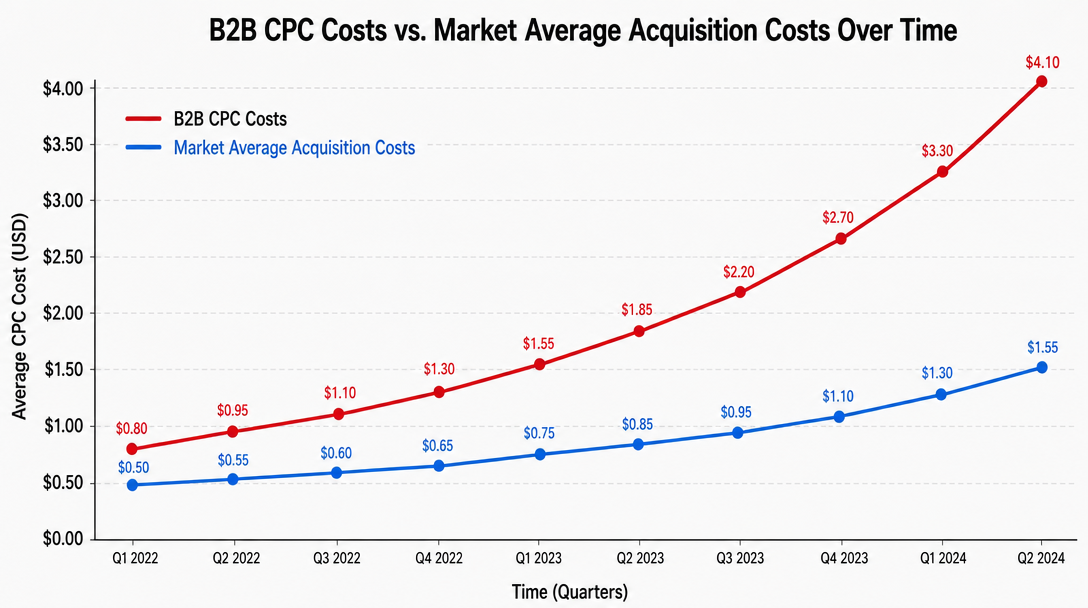 Chart showing the steady increase of B2B search advertising costs.