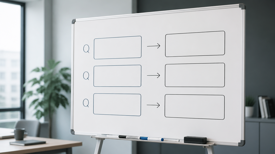 A whiteboard of question and answer blocks for extractable content